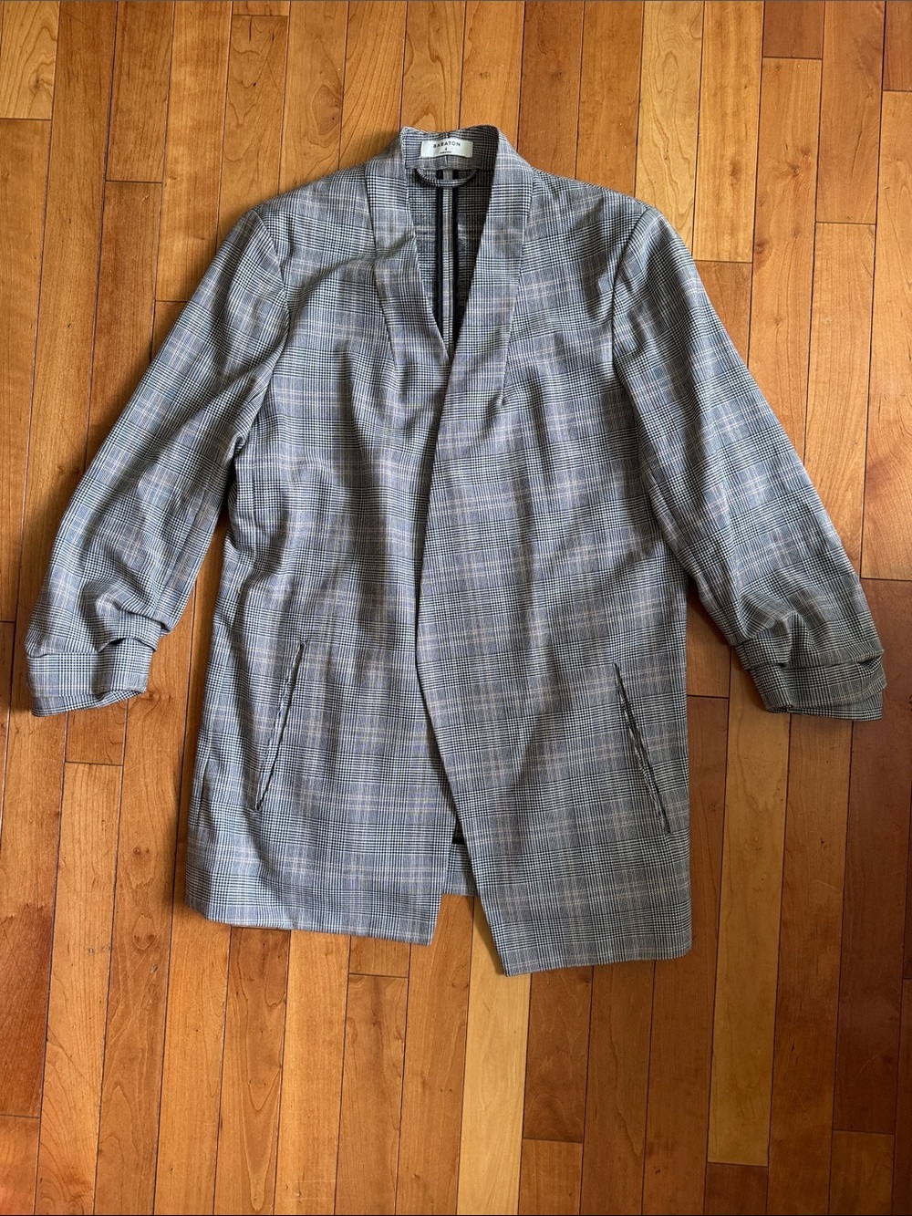 Babaton Grey Plaid Open-Front Blazer Jacket